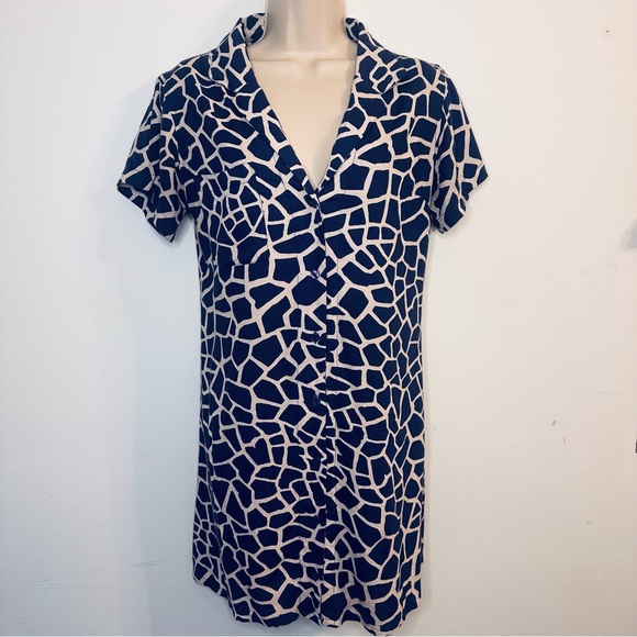 XIX Palms Giraffe Print Button Down Dress - Blue and Cream XS - Picture 1 of 4